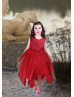 Beaded Satin Tulle Hanky Hem Flower Girl Dress